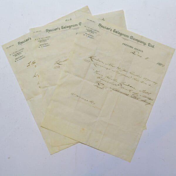 Two Transcribed Reuters Telegrams to Winston Churchill and a Covering Letter. From his mother while a POW during the Anglo-Boer War -