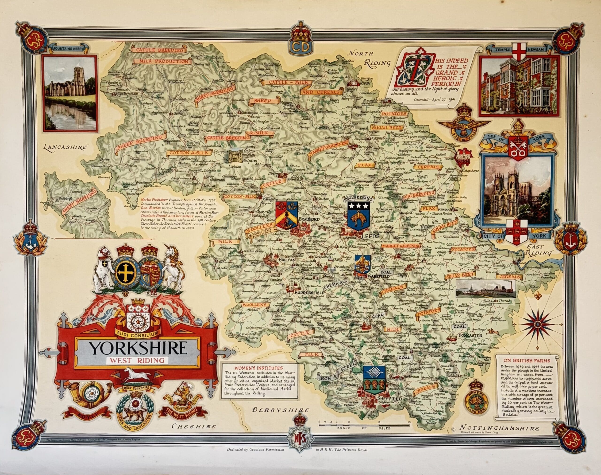 Yorkshire, county map. - Clegg, Ernest