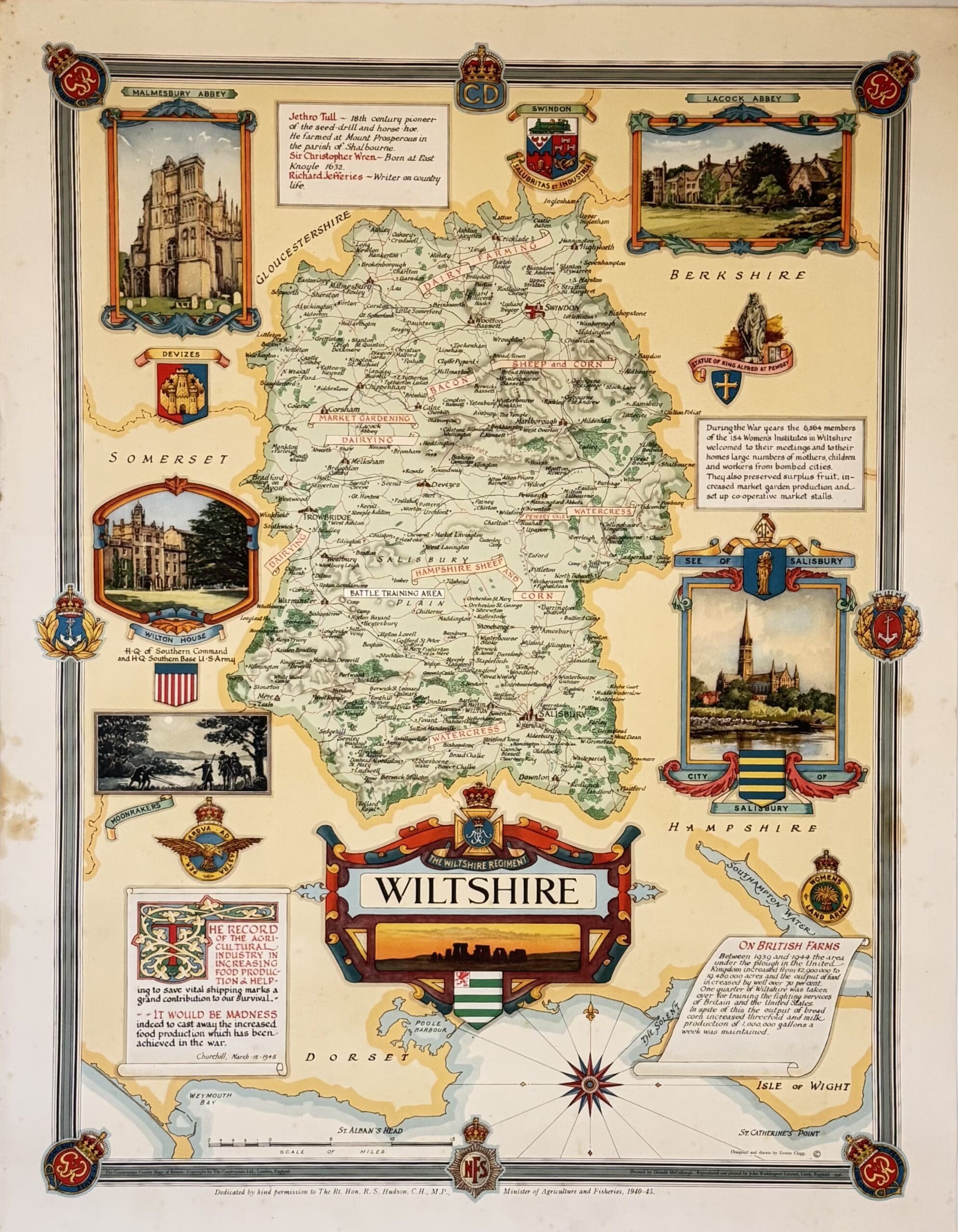 Wiltshire, county map. - Clegg, Ernest