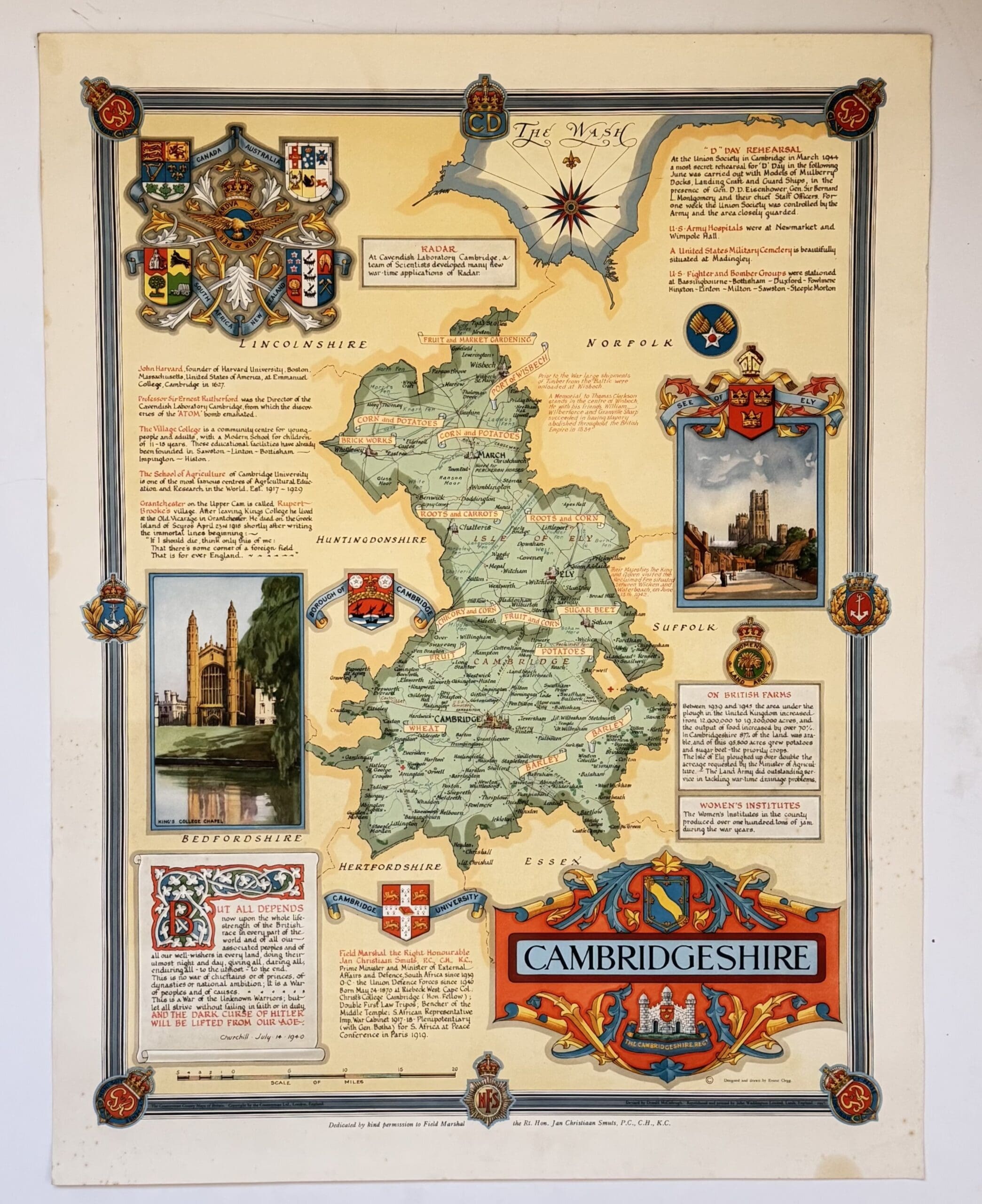 Cambridgeshire, county map. - Clegg, Ernest