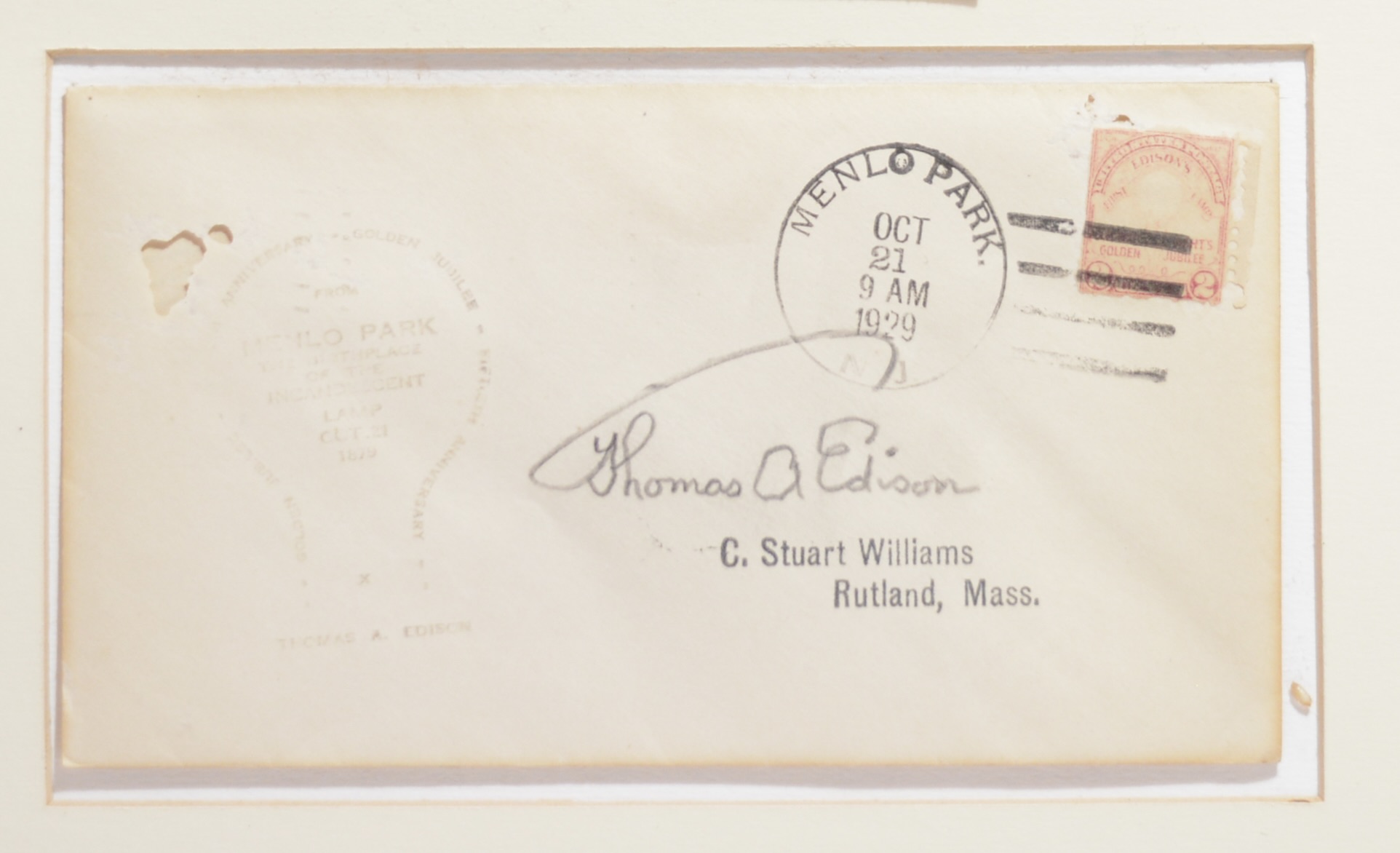 Stamped Envelope signed by Thomas Edison - Edison, Thomas Alva - Image 2