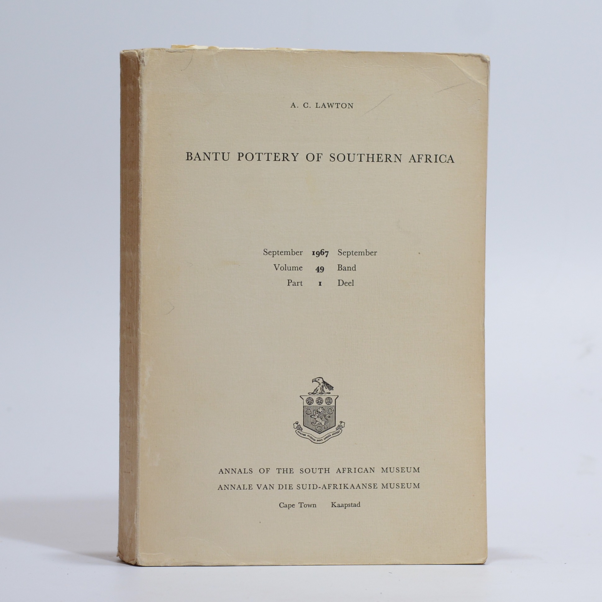 Bantu Pottery of Southern Africa. September 1967, Vol 49. Part 1. - Lawton, A C