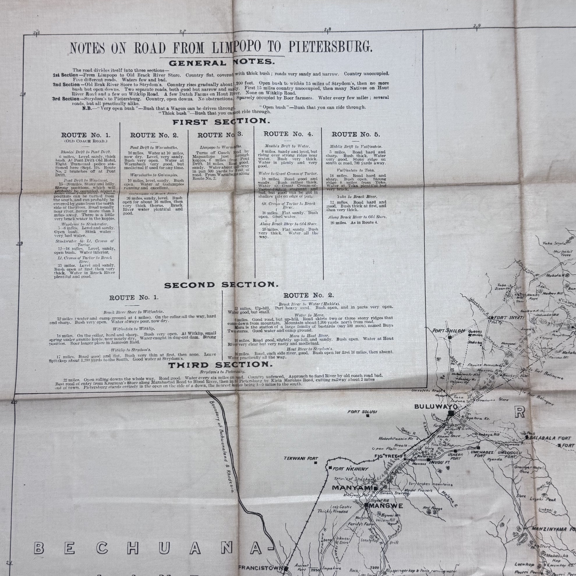 Route Map of Rhodesia. From information received from military sources. With notes on road from Limpopo to Pietersburg. 1" to 20" inches. - J T Wood and A A Ortlepp - Image 3